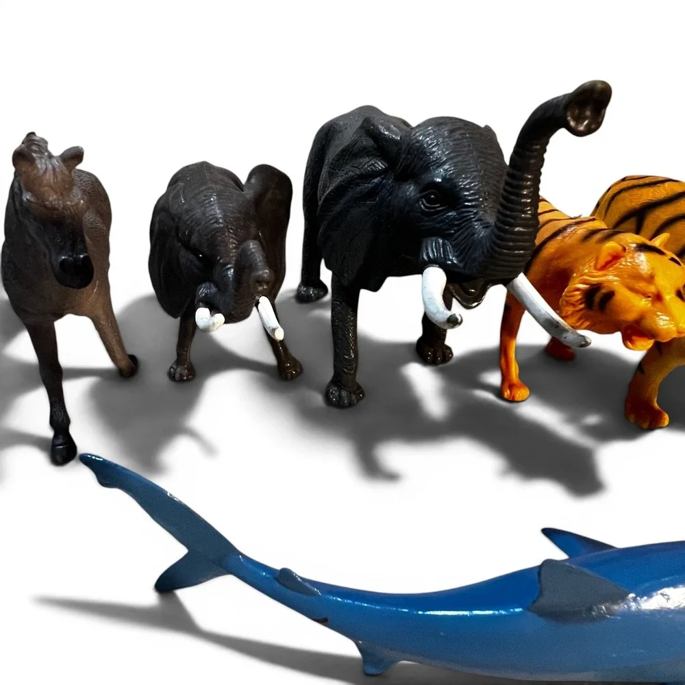 7pc Animal Figurine Set Multicolor Zebra Elephant Tiger Shark Horse